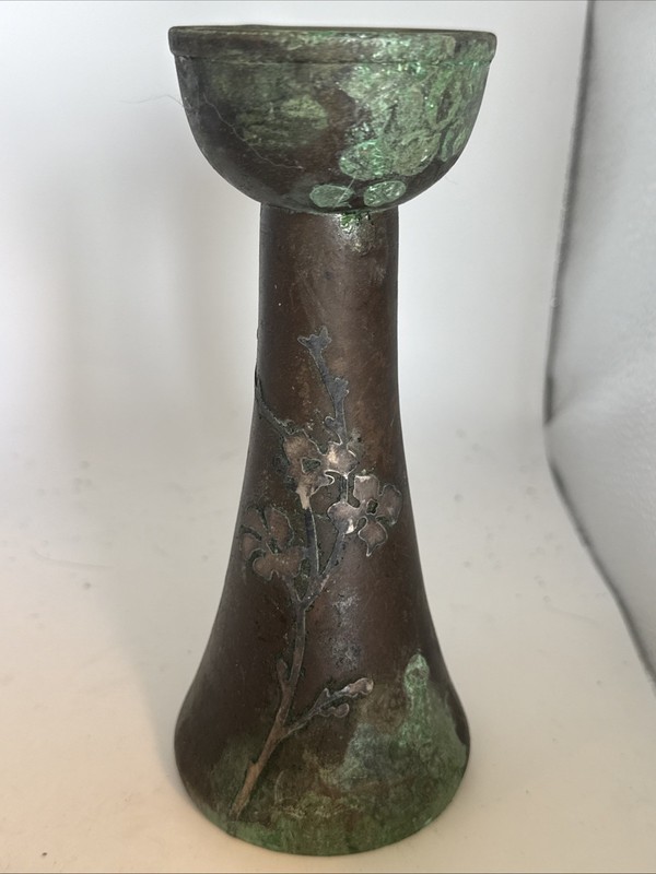 Heintz Metal Arts Sterling Silver On Bronze  Candle Stick Holder