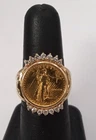 (MA2) 14k Yellow Gold 10.5 Grams American Liberty Gold Coin Diamond Ring - Sz 8