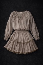 NWT LoveShackFancy XS Popover MiniDress Stone Cotton Gauze Boho Ruffle Fairycore