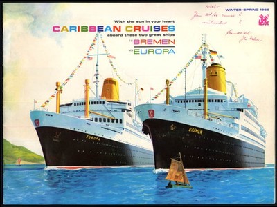 North German Lloyd T S Bremen M S Europa Caribbean Cruise brochure 1966