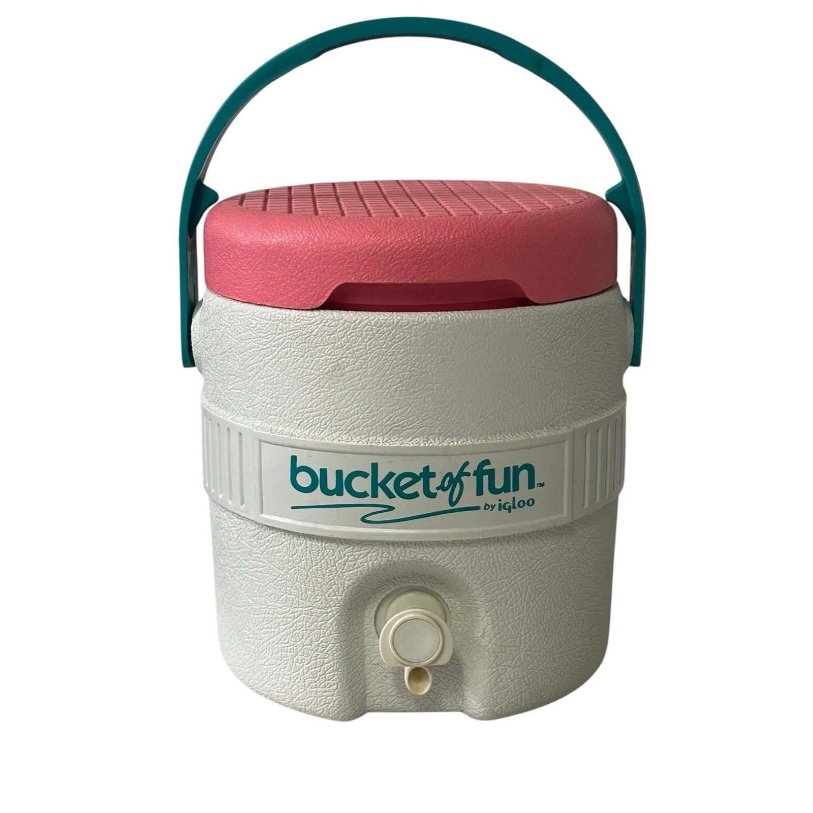 Vintage Bucket of Fun by Igloo Drink Cooler 1 Gallon 3.7 Litre Pink Teal USA