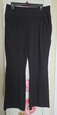 Women s Black Pull-On Flare Leggings w/ Pockets Stretch Knit Mid Rise XL