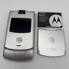 Motorola RAZR V3 Flip Phone in Silver w/ Battery TESTED - 18-16