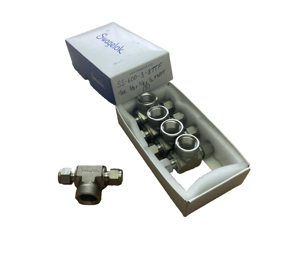 5 - 3/8 T x 3/8 T x 1/2 FNPT Tee tubo / tubo Swagelok SS-600-3-8TTF SS-319 Foto 2 de 4