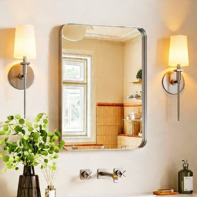 USHOWER Brushed Nickel Bathroom Mirror 22x30 Aluminum Frame Rectangle Mirror US