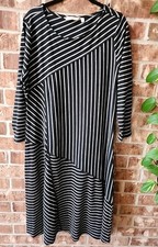 Soft Surroundings Dress L Black White Stripes Paneled Midi Length