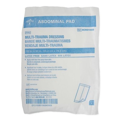 Medline Multi-Trauma Abdominal Pads, 10 x 30 Inches, Sterile, 50 Count, NON21459