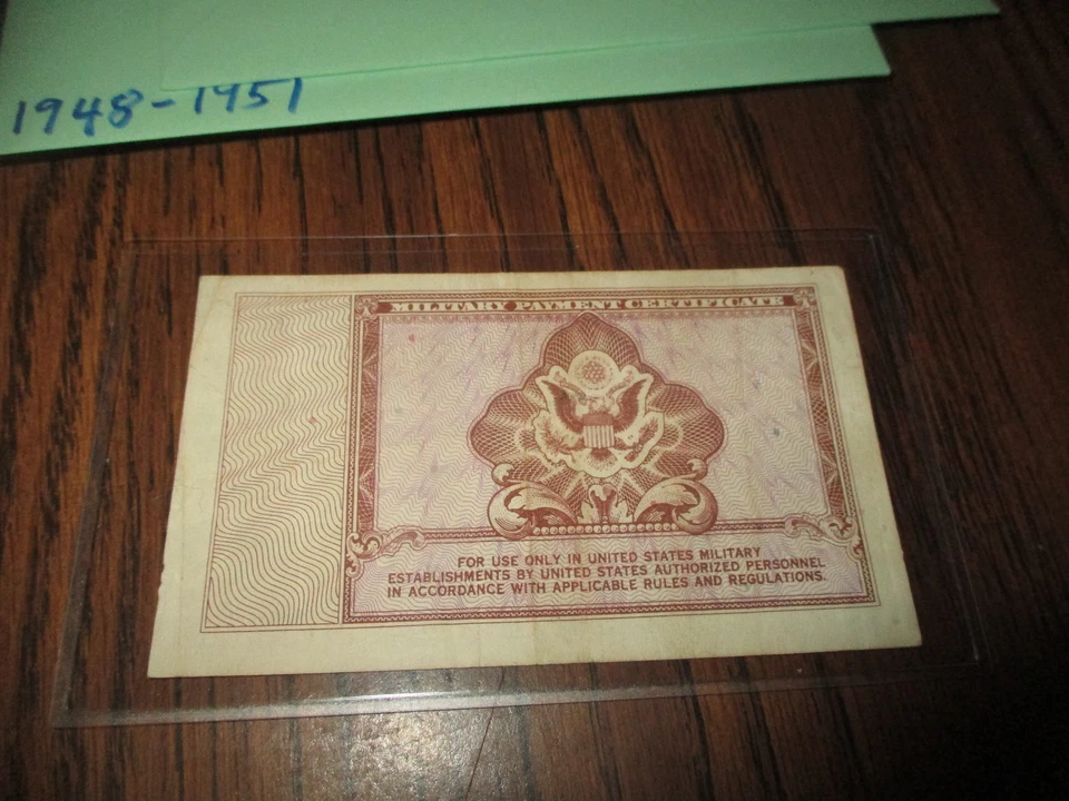 USA $1 ONE DOLLAR MILITARY PAYMENT CERTIFICATE SERIES 472 1948 - 1951 - Image 2 of 2