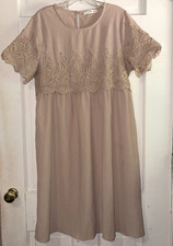 ORANGE CREEK Beige Lace Trim Dress L Lightweight Summer Boho