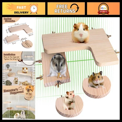Chinchilla & Hamster Cage Accessories | Wooden Platform & Toys for Small Pets - Photo 1/4