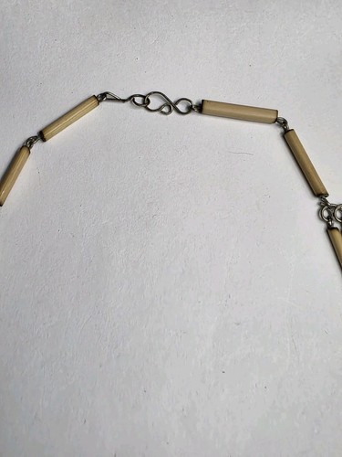 Boho Peruvian Bamboo Silver Tone Metal Choker Green Stone - Picture 4 of 6