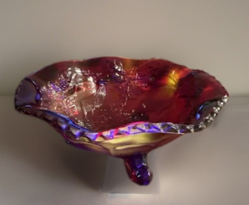 Vintage Red And Yellow Deer Stag and Holly Footed Glass Bowl Candy Dish Cadnium - Picture 10 of 10