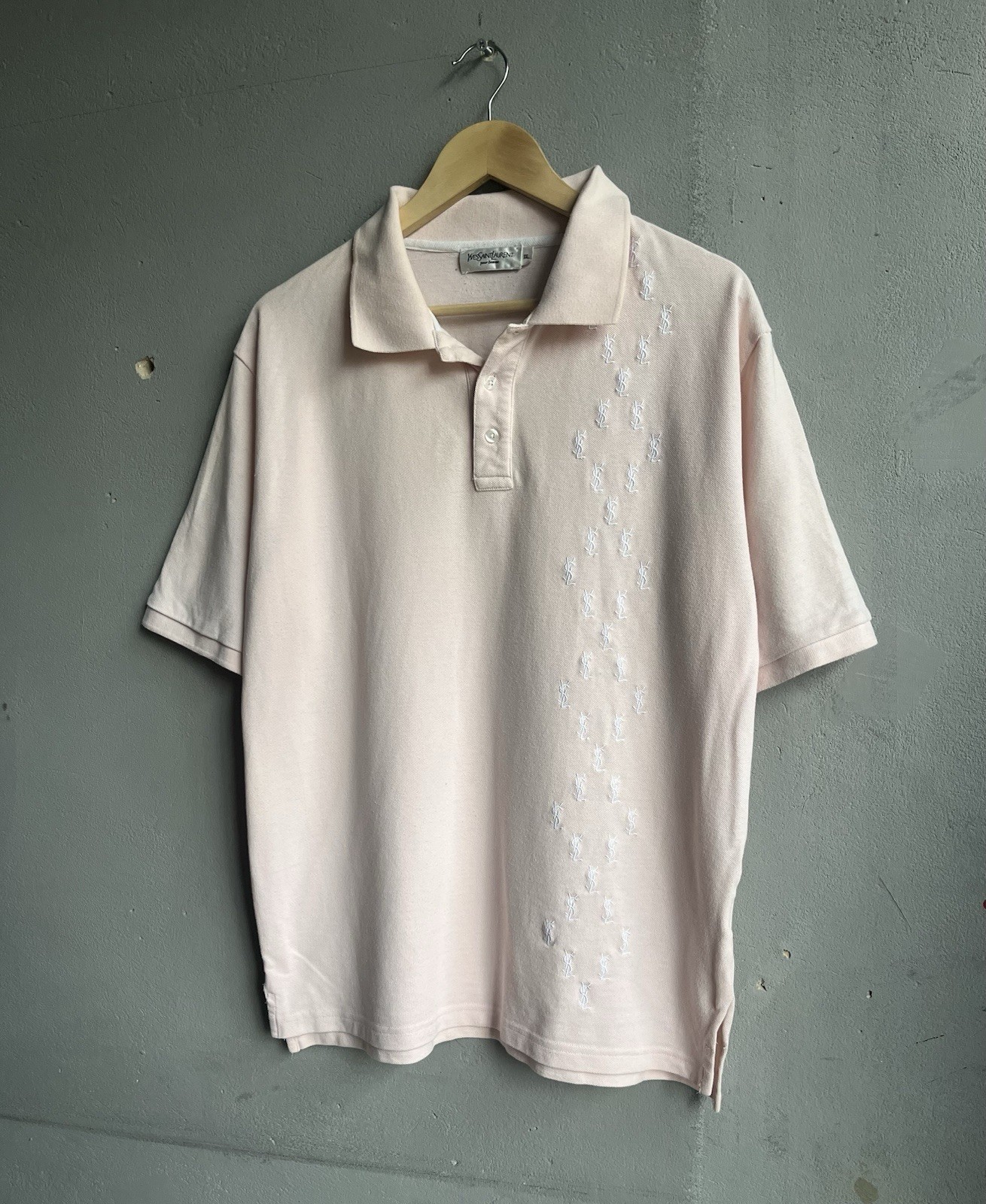 SAINT LAURENT Polo uomo vintage YvesSaintLaurent monogramma rosa designer taglia XXL