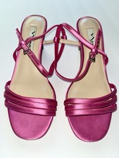 Nina NY Beverly Metallic Pink Satin Strappy Mid Heel Sandals Women  s 7