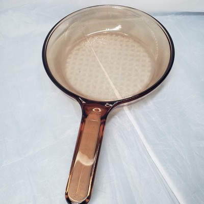Corning Visions Glass Skillet Amber Brown 7'' Fry Pan Vtg Waffle Bottom France
