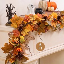 6 ft Autumn Maple Leaf Garland with 30 LED Lights and 2 Hooks