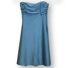 Windsor Teal Blue XS Satin Strapless Dress Ruched Bust A-Line Cocktail Party