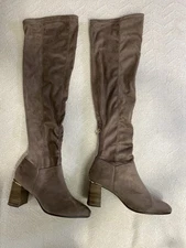 Tamaris Women Sz40 Taupe Suede Over The Knee Boots Block Heel Zip Comfort Fall 