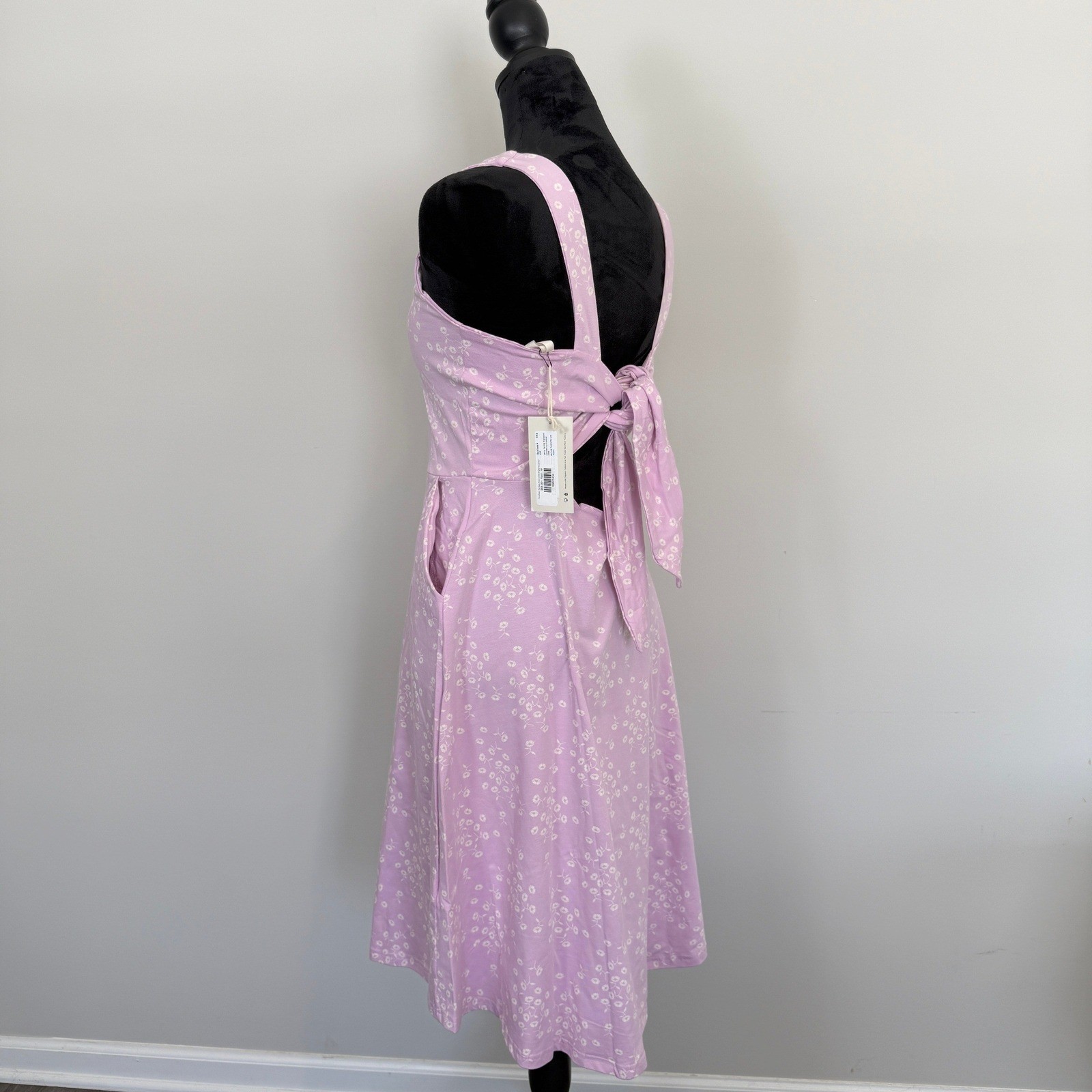 Pact Lilac Floral Tie Back Cutout Sundress Medium Cottage Garden Spring Summer
