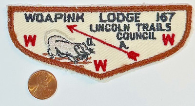 BOY SCOUT BSA OA WOAPINK 167 LINCOLN TRAILS ILLINOIS TWILL FF F1 FIRST FLAP SEE