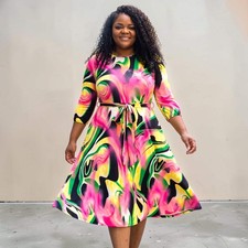 Brushed Print Plus Size Midi Dress