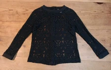 Banana Republic Womens S Sheer Lace Top Black 3/4 Sleeve Buttons Down Back Boho