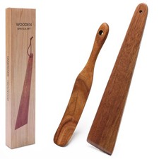 12" 10" Spurtle for Sourdough Starter, Teak Wood Spatula for Cast Iron, Woode...