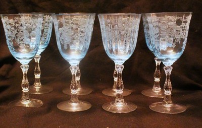SET OF 8 VINTAGE FOSTORIA NAVARRE BLUE WINE GOBLETS 6 1/2''