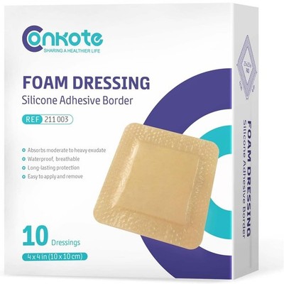 Silicone Adhesive Foam Dressings 4'' X 4'', Waterproof Bandages for Wound Car...