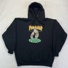 Thrasher Magazine Rick and Morty Graphic Hoodie Mens Large Black Sweatshirt