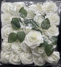 Artificial Ivory Foam Rose Flowers with Stem Decoration for Wedding Party 25 Pcs