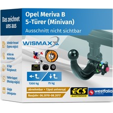 ANHÄNGERKUPPLUNG für Opel Meriva B 10-17 abnehmbar WESTFALIA +13pol E-Satz ABE