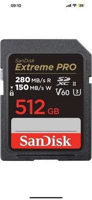 SanDisk Extreme PRO SDXC UHS-II Card 512GB V60 Memory card, 6K & 4K UHD, 280MB/s