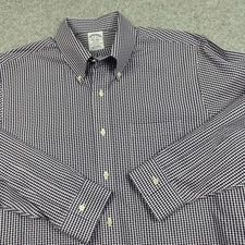 Brooks Brothers Regent Gingham Check Shirt Mens 16-35 Purple Geometric Plaid