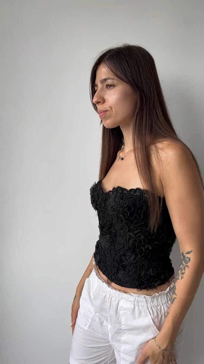 Rare Vintage Chanel Boutique Black Corset Bustier Floral Lace Top