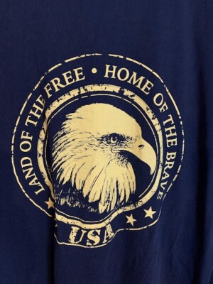 American EAGLE Land of the Free Home of Brave Flag T Shirt Navy Blue SZ LG