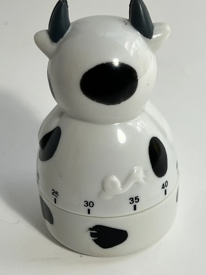Rare.Dalmation Cow Pig 3 1/2" X 2" 手动 60 分钟厨房计时器。 复古。 — 第 3/4 张图片