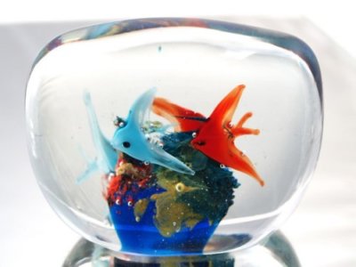 M Design Art Glass Mouth Blown Twins Square Handmade  Paperweig...