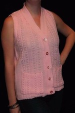 M NOS Vtg 60s 70s Vest Cable Knit Pink Sleeveless Top Imperial Sweater Mills