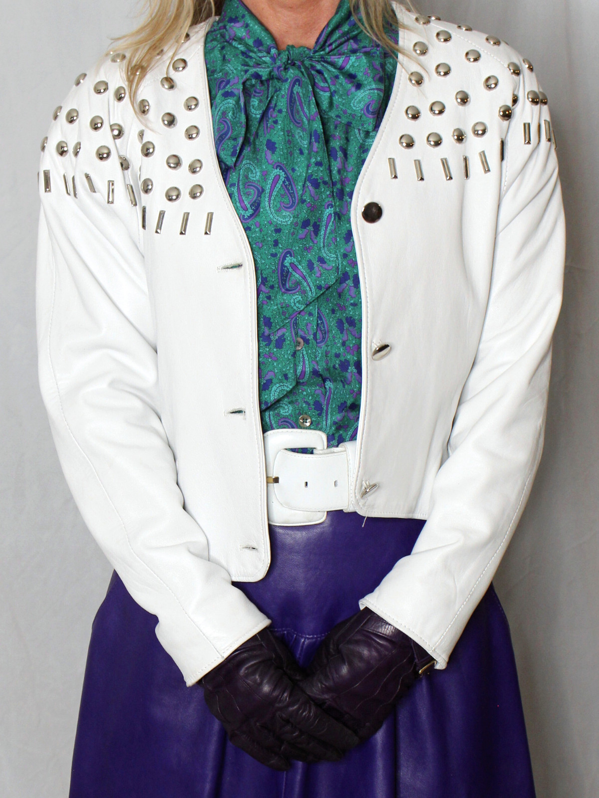 Womens Leather Crop Jacket White S SOFT Lambskin Vintage 80s 90s Firenze Rare