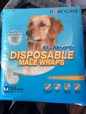 NEW Honeycare All-Absorb Male Dog Wrap Diaper White Medium Pack of 50 18-25”