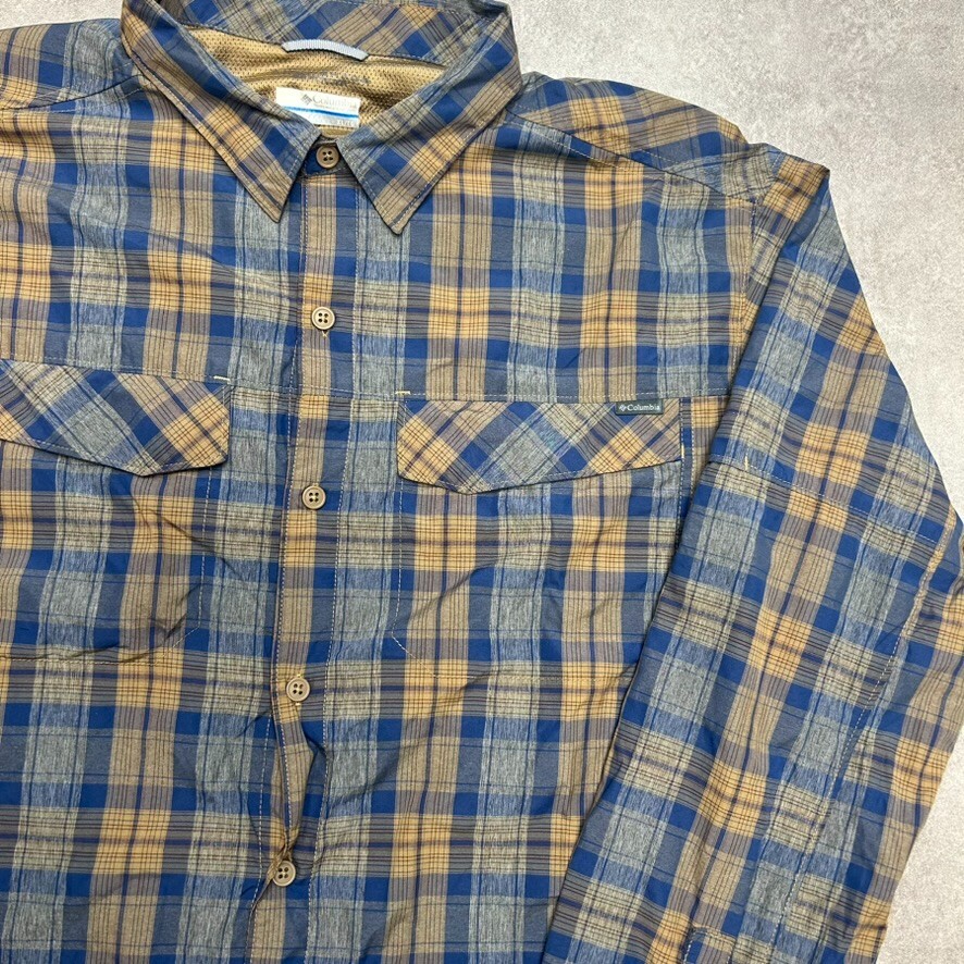 Columbia Checkered Shirt Mens XL Long Sleeve Button Up Top, Blue Beige image 4