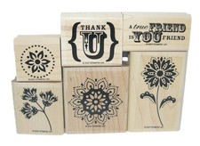 Stampin' Up TRUE FRIEND Wood Mount Rubber Stamp Set of 6 Words Sayings Flowers