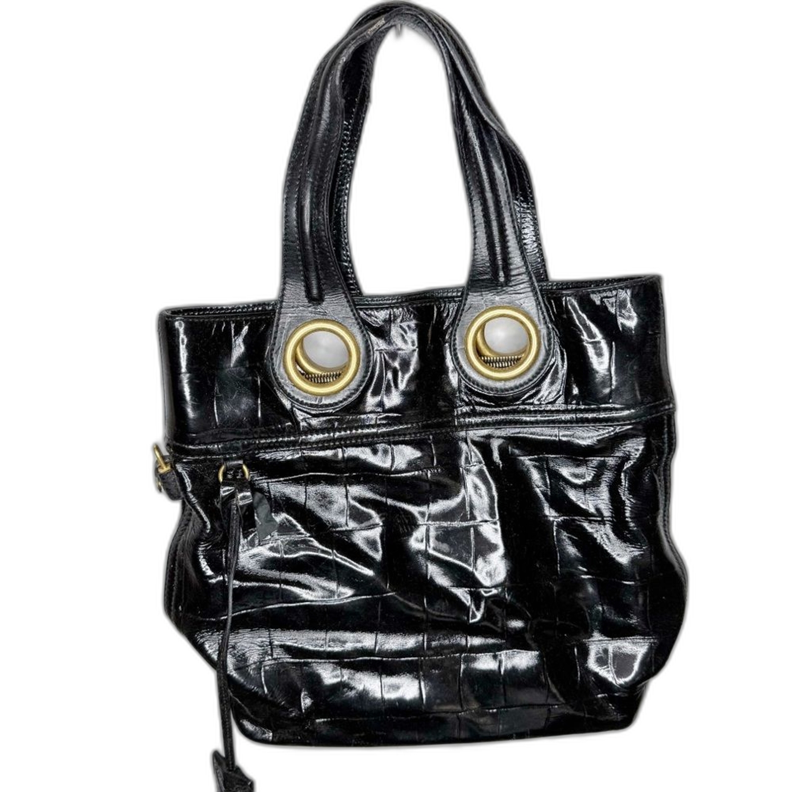 Yves Saint Laurent YSL Vintage Crocodile Embossed Patent Leather Handbag