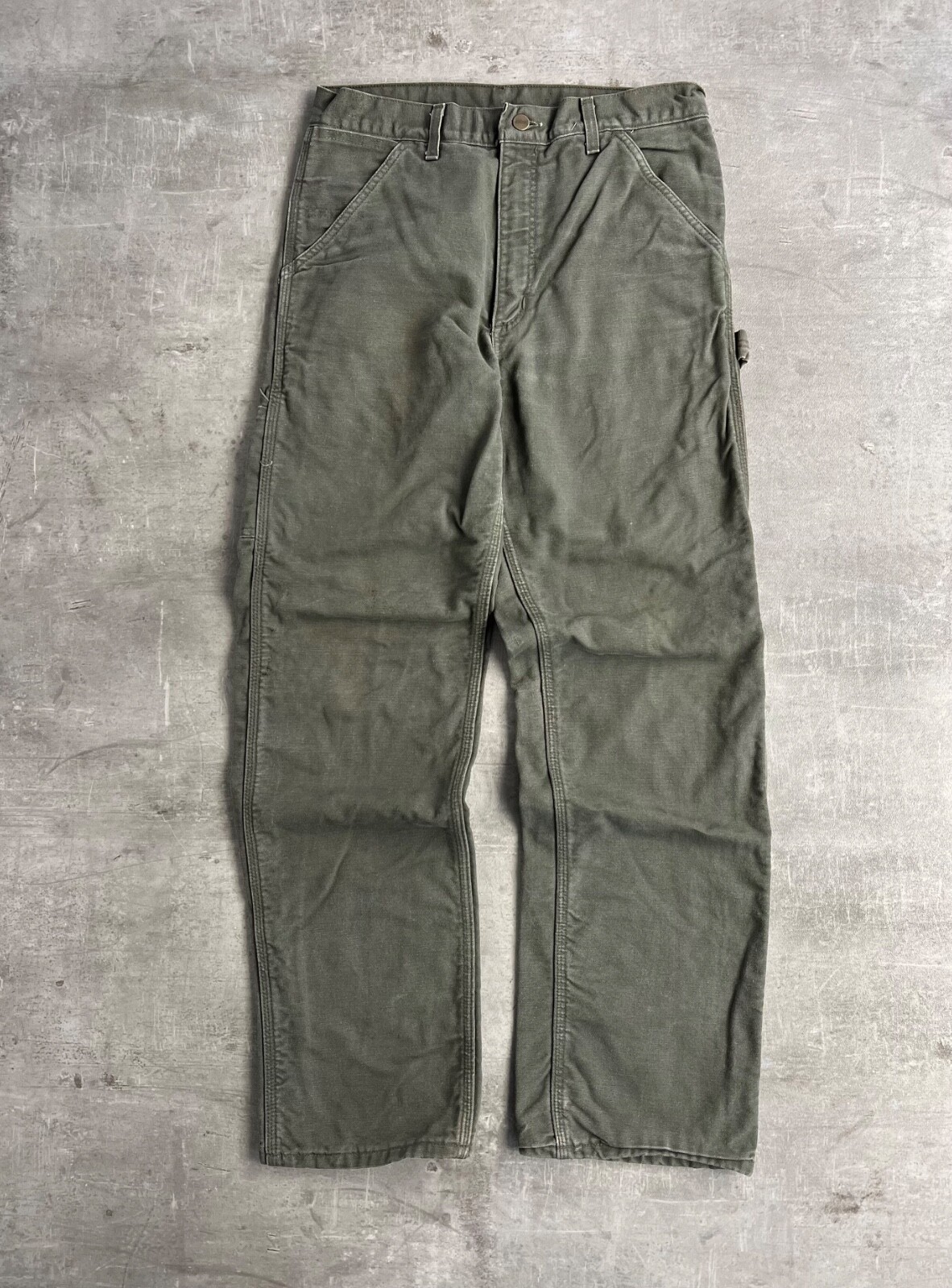 Carhartt Single Knee Vellón Forrado Pantalones Verde Made IN USA 31X32