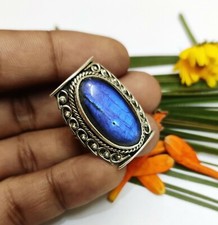 Natural Blue Labradorite Ring,925 Silver,Blue Stone Ring,Silver Rope Design Ring