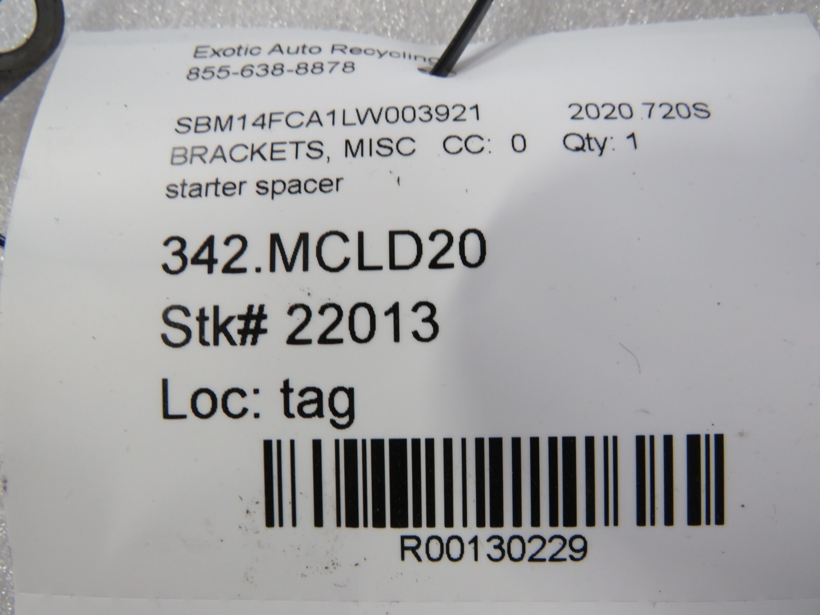 Mclaren 720S, Starter Spacer Bracket, Used