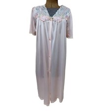Vintage Vanity Fair Pink Silky Button Up Night Robe Short Sleeve Womens Large