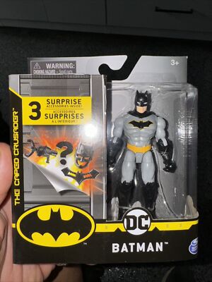 DC Batman Caped Crusader 4  w/Gray Bat Suit Black Emblem Spin Master Nib