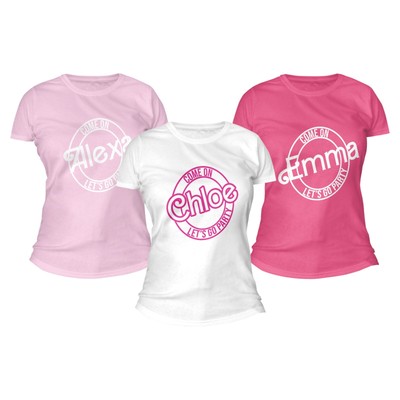Personalised Barbie T-Shirt Lets Go Party Hen Girls Night Out Women Kids Tee Top